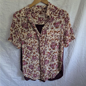 Anthropologie Porridge Bergen Blouse Short Sleeve Floral Button Down‎ Women's M